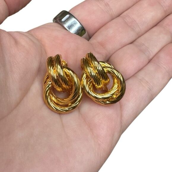 Napier Rope Twist Gold Toned Knot Screw Back Earrings - Picture 1 of 6